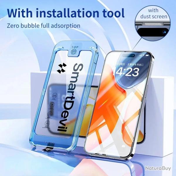 2 Ecran Protecteur Verre + Gabarit Pose pour iPhone X/11/12/13/14, Smartphone: Au Choix