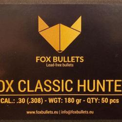 Ogives Sans Plomb Monolithiques FOX CLASSIC HUNTER cal.308 (7.62mm) 180gr - Boite de 50 unit&eacute;s