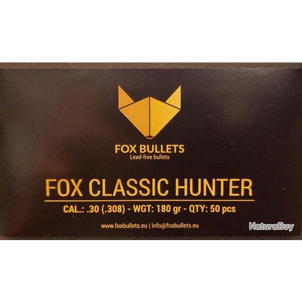 Ogives Sans Plomb Monolithiques FOX CLASSIC HUNTER cal.308 (7.62mm) 180gr - Boite de 50 unit�s