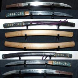 Japon antique p&eacute;riode edo &eacute;cole Mino wakizashi/ tanto superbe lame .koshirae accastillage bronze