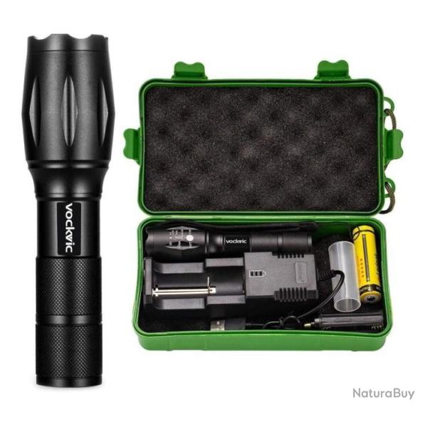 Lampe Torche Ultra Puissante 1200 Lumens Recharge USB tanche Zoom 5 Modes Pche Camping Randonne