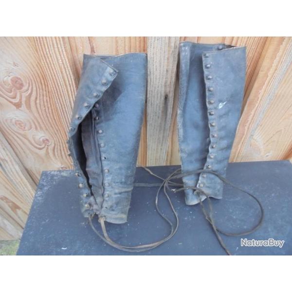 Paire de Guetres en Cuir Noir A crochets et Lacets WW2