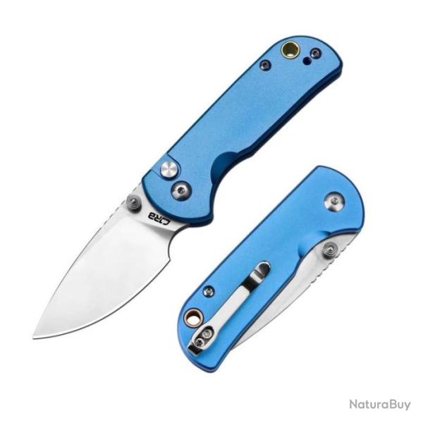 Couteau CJRB Cutlery Mica Blue Lame Acier AR-RPM9 Satin Manche Aluminum Button Lock IKBS J1934BU