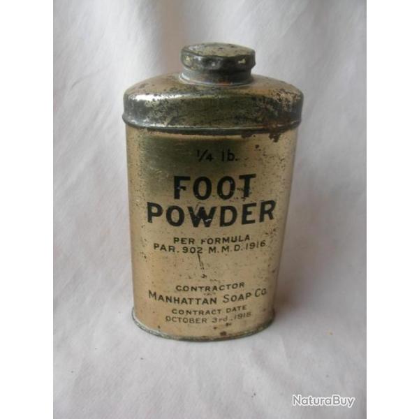 WW1 US TUBE DE POUDRE SOIN DE PIED MILITAIRE AM�RICAINE PLEINE " FOOT POWDER " 3 OCTOBRE 1918