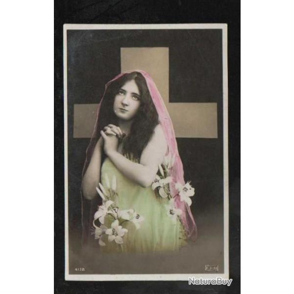 fille en prire carte postale religieuse carte postale ancienne