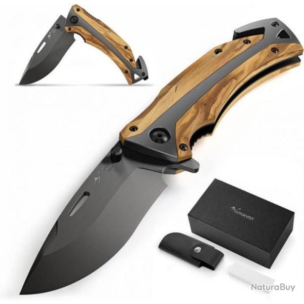 Couteau pliant en acier inoxydable et titane 80mm - Avec Pierre � feu - Livraison gratuite et rapide