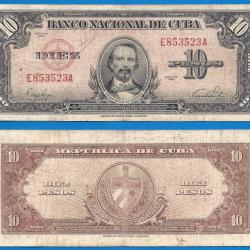 Cuba 10 Pesos 1949 Billet Peso Cespedes Caraibe