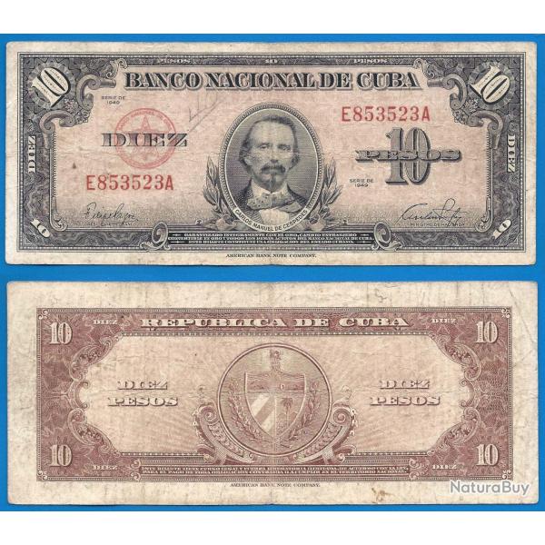 Cuba 10 Pesos 1949 Billet Peso Cespedes Caraibe