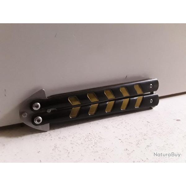 10130 COUTEAU PAPILLON THIRD NOIR/DORE  13CM INOX MAT NEUF