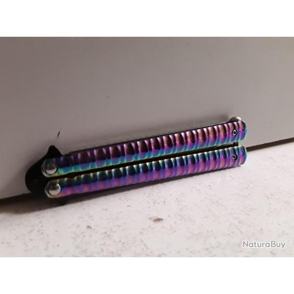 10132 COUTEAU PAPILLON THIRD ARC EN CIEL 13CM INOX NOIR NEUF