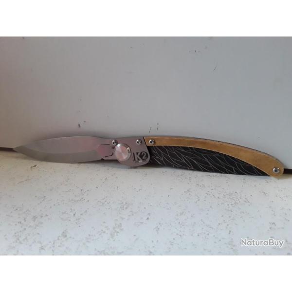 10153 COUTEAU PLIANT K2 DECORS PLUMES  MADE IN FRANCE NEUF