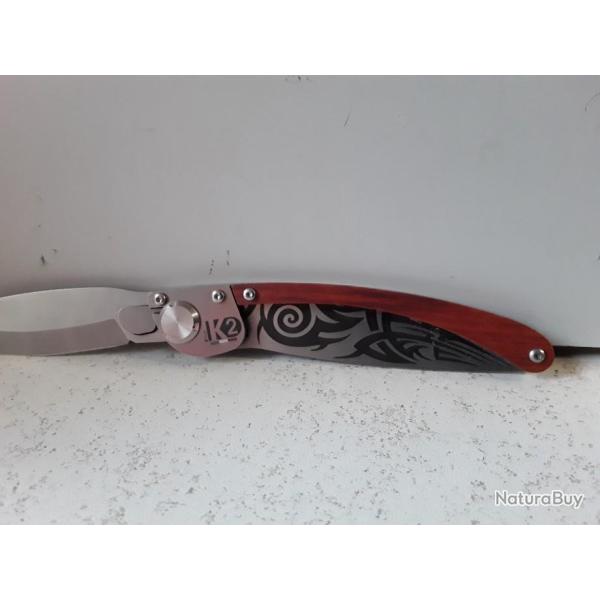 10156 COUTEAU PLIANT K2 DECORS TRIBAL  MADE IN FRANCE NEUF