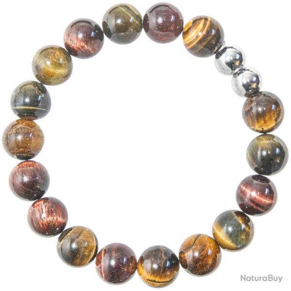 Bracelet en oeil de tigre, boeuf et faucon - Perles rondes 10 mm