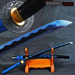 katana aiguis&eacute; bleu 1060 avec hamon - vrai sabre japonais