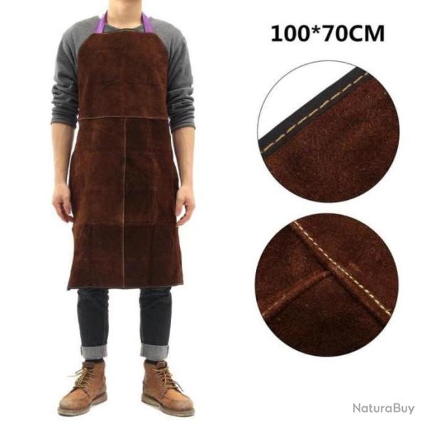 Tablier 100x70CM Soudeur V�tement Protection Thermique Cuir � 3 coutures