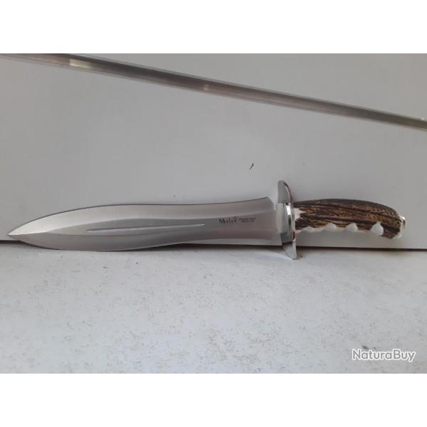 SUPERBE DAGUE DE CHASSE MUELA 24CM LAME INOX MANCHE CERF + ETUI