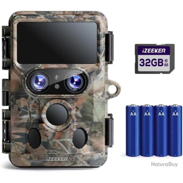 Cam�ra de Chasse WiFi Bluetooth 60MP 4K  Double Objectif avec Vision Nocturne Starlight Vid�os H.266