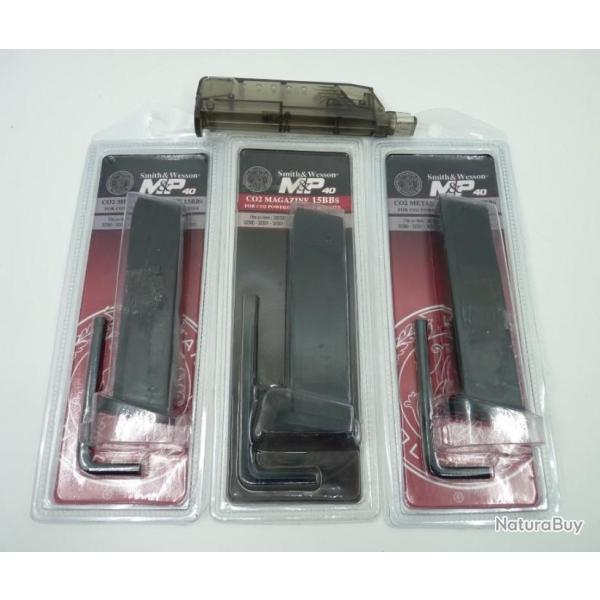 LOT AIRSOFT 3 CHARGEURS SMITH & WESSON POUR M&P C02 15BBS  + SPEED LOADER