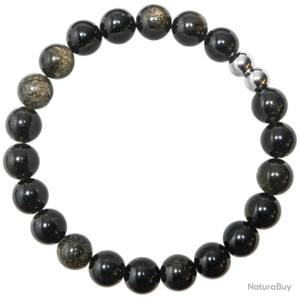 Bracelet en obsidienne dor�e - Perles rondes 8 mm