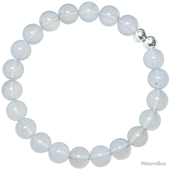 Bracelet en calc�doine gris-bleu - Perles rondes 8 mm