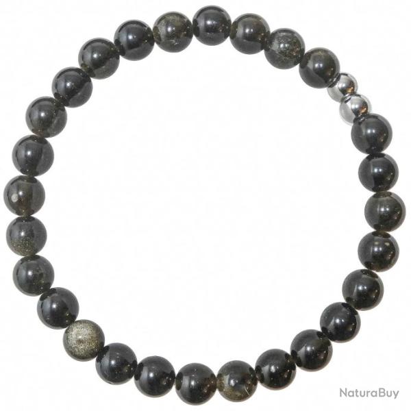 Bracelet en obsidienne dor�e - Perles rondes 6 mm