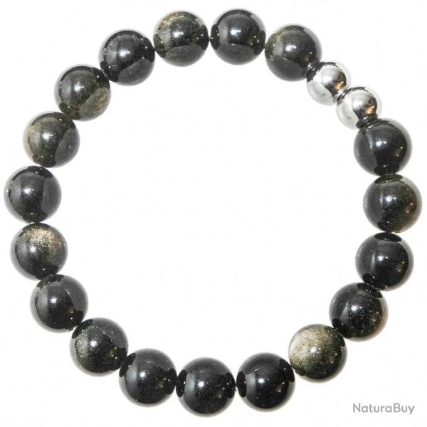 Bracelet en obsidienne dor�e - Perles rondes 10 mm