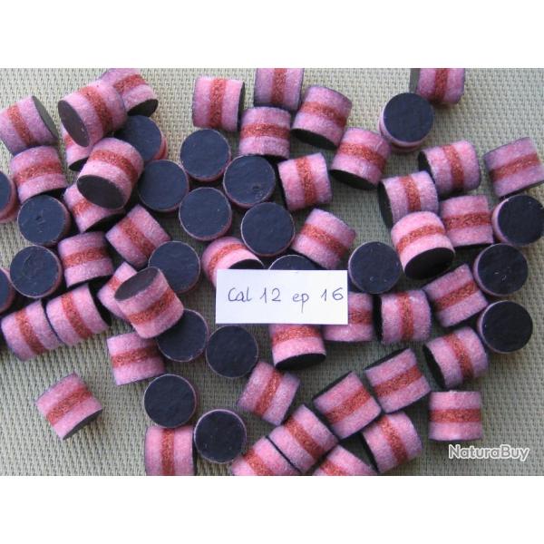 Bourres  2 feutres  et  1  li�ge  central  de  1�re  qualit�  calibre 12  hauteur  16 mm