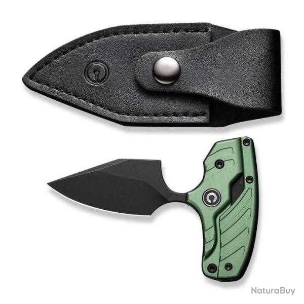 Couteau CIVIVI Typhoeus Green Push Dagger Lame Acier 14C28N Black Manche Alu Etui Cuir CIVC210364