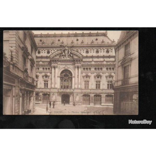 toursle thatre municipal carte postale ancienne , commerces