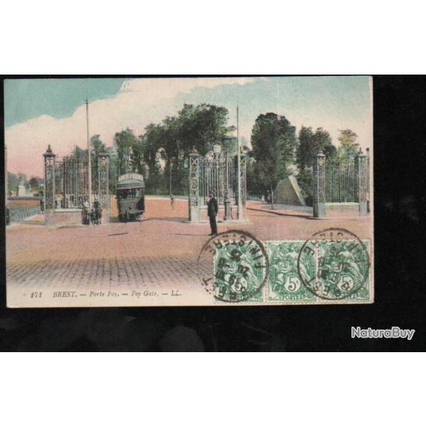 brest porte foy carte postale ancienne , tramway pub amer picon , finistre