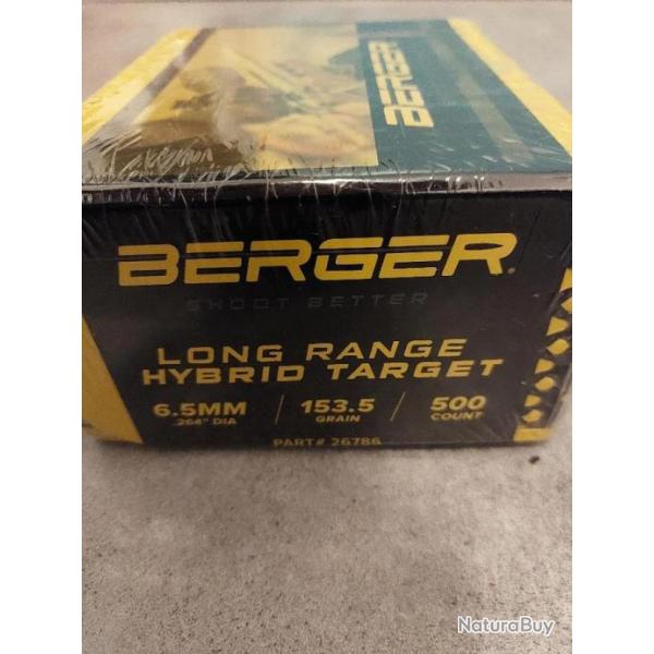 500 * Ogives BERGER LRHT (long range hybrid target) .264 153.5 gr - Id�al TLD 6.5 Creedmoor, 6.5 PRC