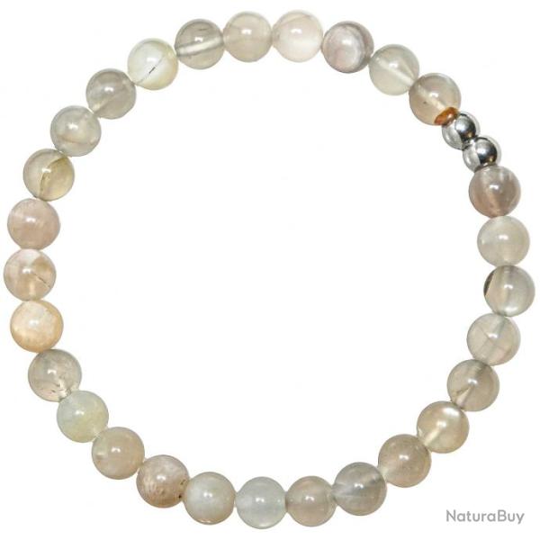 Bracelet en pierre de lune grise - Perles rondes 6 mm