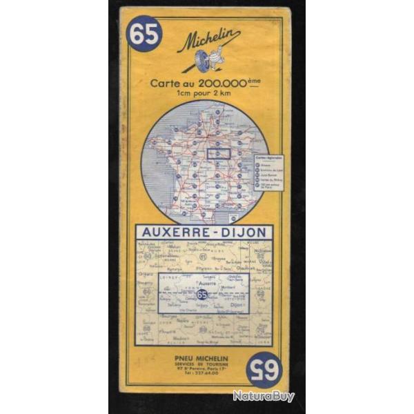 carte d�partementale michelin auxerre dijon 65 1 cm = 2 km de 1968