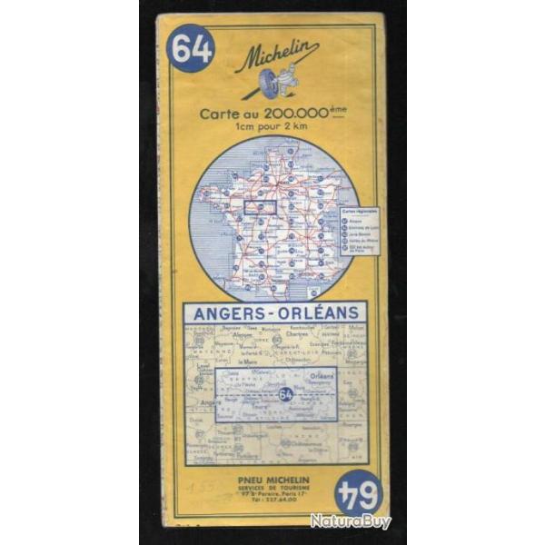 carte d�partementale michelin angers orl�ans 64 1 cm = 2 km de 1968