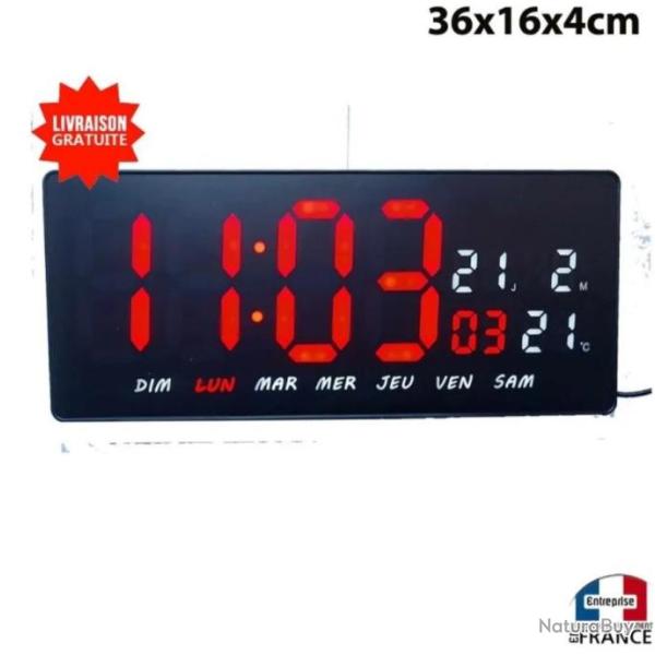 Horloge � poser ou mural avec date temp�rature digital snooze alarme Rouge/Blanc