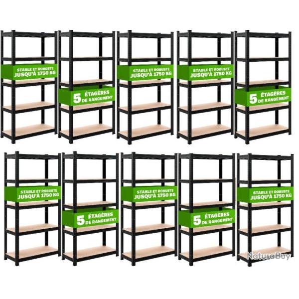 Lot 10 tagres professionnel noir Rayonnage mtallique Etagre mtallique industrielle magasin