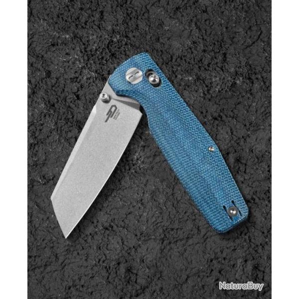 Couteau Bestech Slasher Blue Manche Micarta Lame Acier D2 SW IKBS Axis Lock Clip BTKG56C1