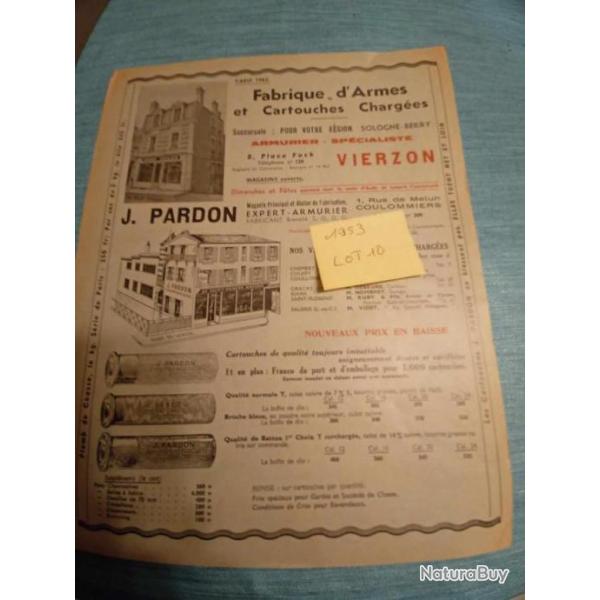 Lot de 3 livrets publicit�s anciennes armurerie Pardon 1953/1953/1954