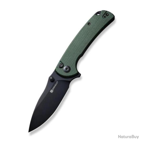 Couteau Sencut Pulsewave Green Lame Acier 9Cr18MoV Black Manche Micarta Button Lock IKBS S230323