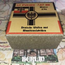 7,63 mm Mauser C96 (Deutsche Waffen Munitions.): Reproduction boite munitions (vide) DWM17 11367818