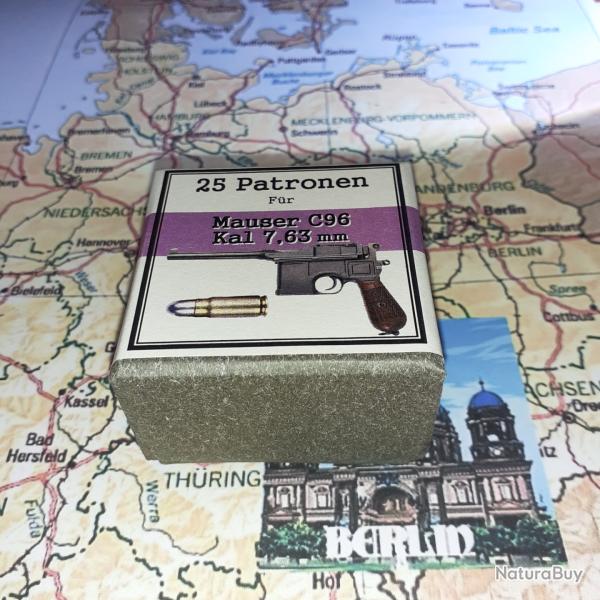 7,63 mm Mauser C96 (Deutsche Waffen Munitions.): Reproduction boite cartouches (vide) DWM37 11367831
