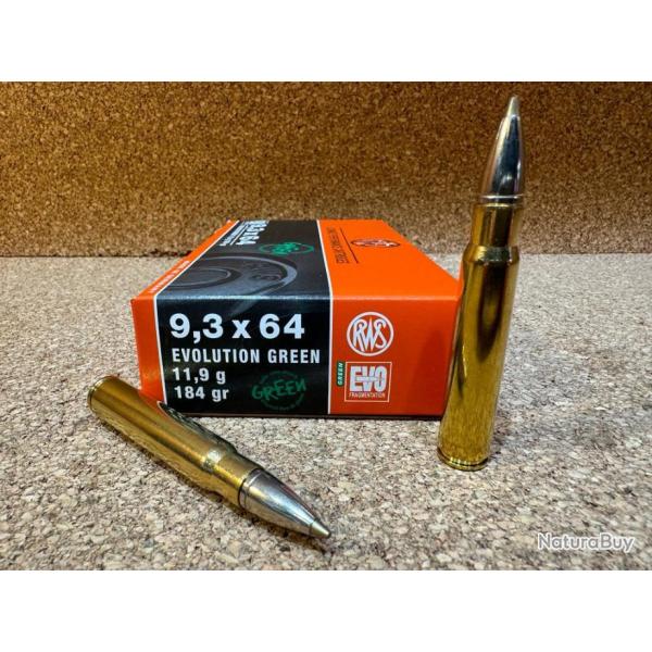 1 BOITES DE MUNITIONS RWS 9,3x64 EVO GREEN 11,9 GR