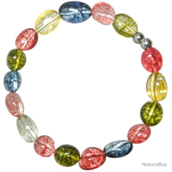 Bracelet en cristal de roche color� - Perles roul�es 8 � 12 mm