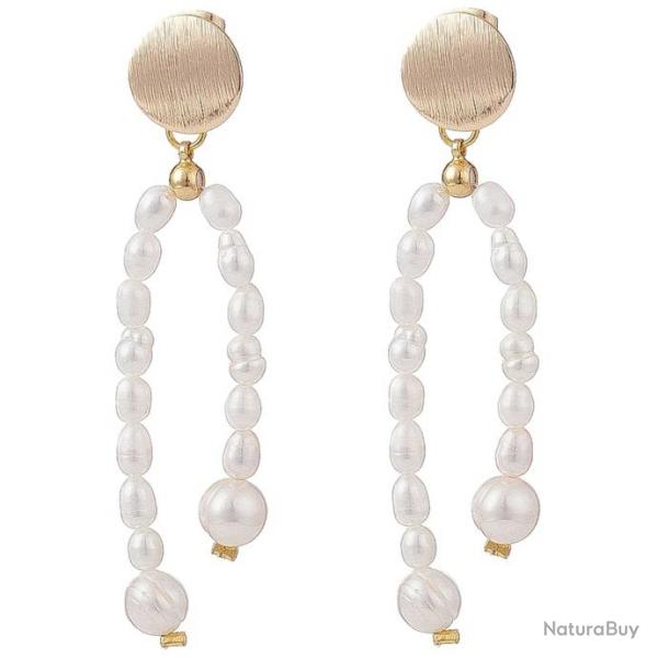 Boucles d'oreilles avec perles de cultures et disque dor�