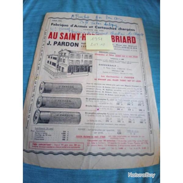 Lot de 3 livrets publicit�s anciennes armurerie Pardon 1951/1952/1953