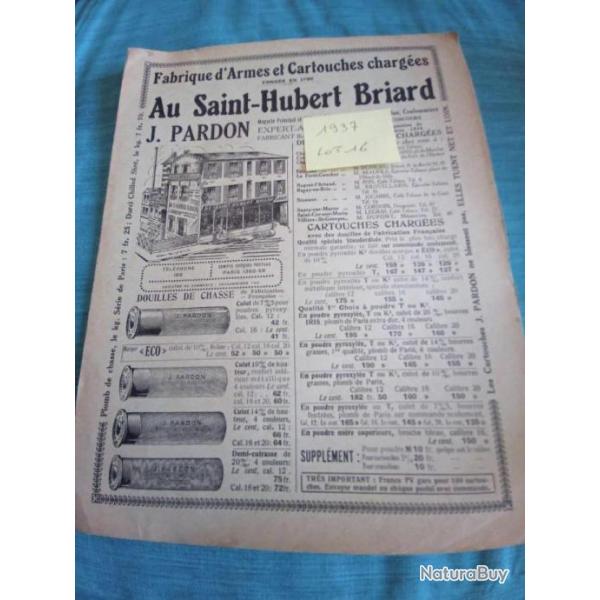Lot de 3 livrets publicit�s anciennes armurerie Pardon 1937/1939/1950