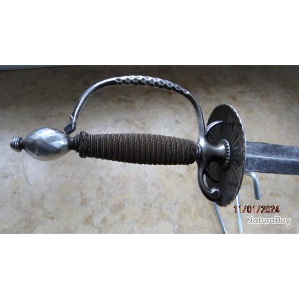 �p�e combat officier poign�e argent sans fourreau XVIII� 18� lame colichemarde