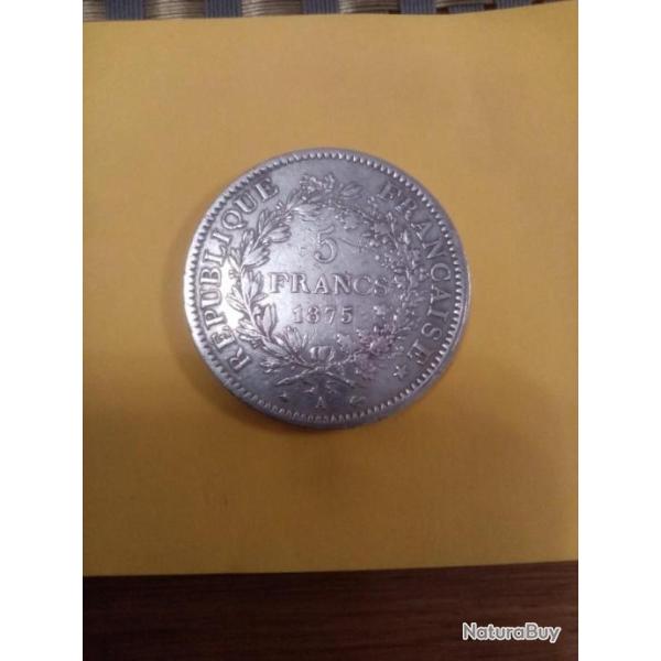 Pi�ce 5 francs en argent Hercule 1875- A en TTBE