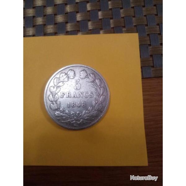 Pi�ce 5 francs en argent Louis Philippe 1er roi des fran�ais dat�e 1848- A en TTBE