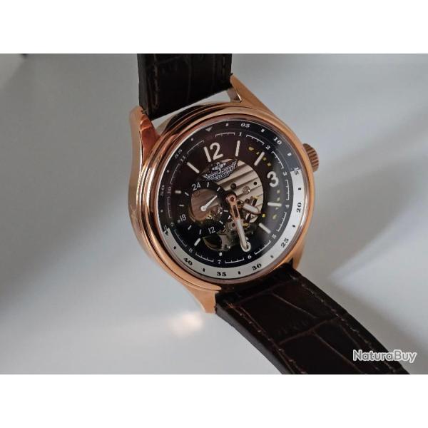 Montre P-51 Mustang �dition limit�e Cadran Bleu marine Bracelet Marron